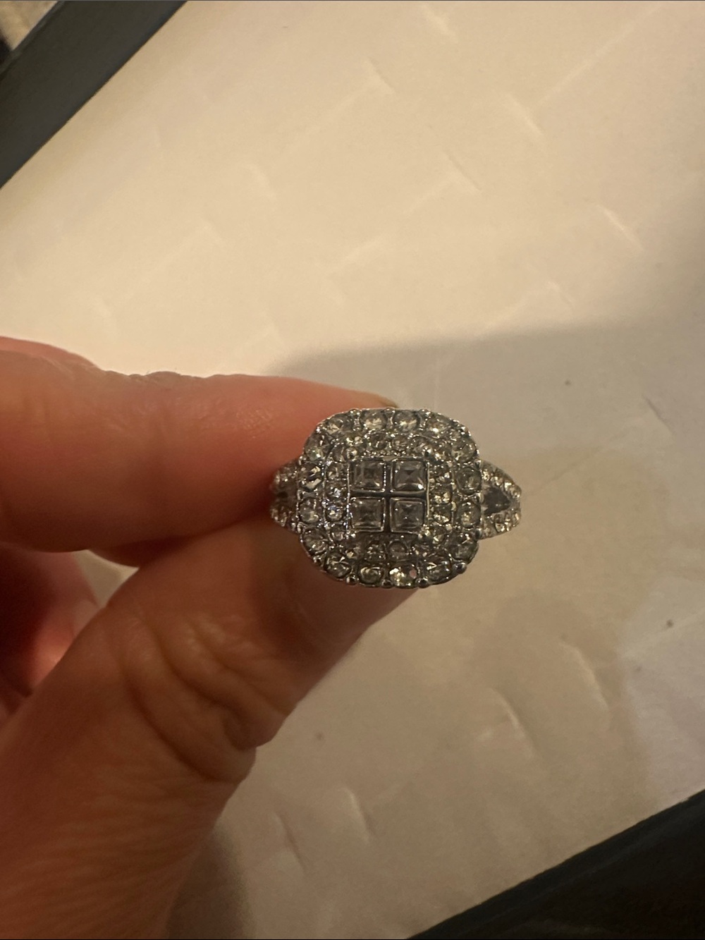 Silver-Tone Halo Cluster Ring with Clear Stones